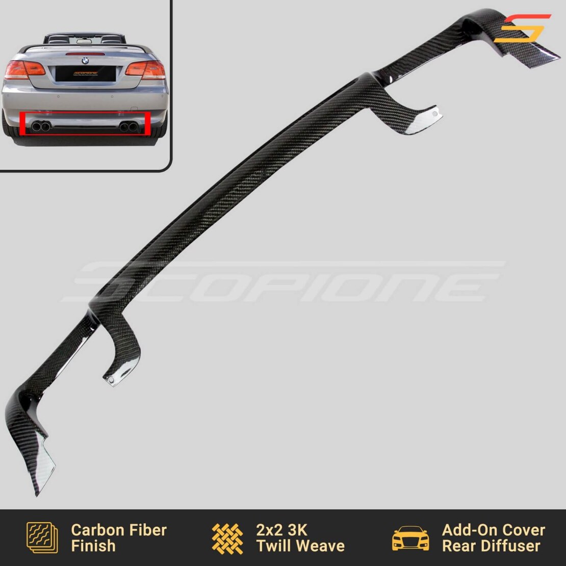 Carbon Fiber Rear Bumper Splitter Lip – Fits 2011–2016 BMW F10 M5 Only – Gloss Clear Coat