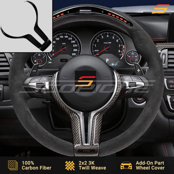 Scopione Carbon Fiber M-Sport Steering Trim Installed on BMW F30 Steering Wheel