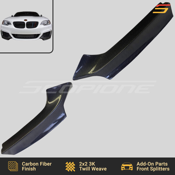 Front View of Scopione Carbon Fiber Front Bumper Splitters for BMW 2 Series F22 F23 M-Sport