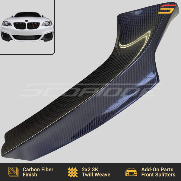 Close-Up of Carbon Fiber Weave on Scopione Front Splitters for BMW 2 Series F22 F23 M-Sport
