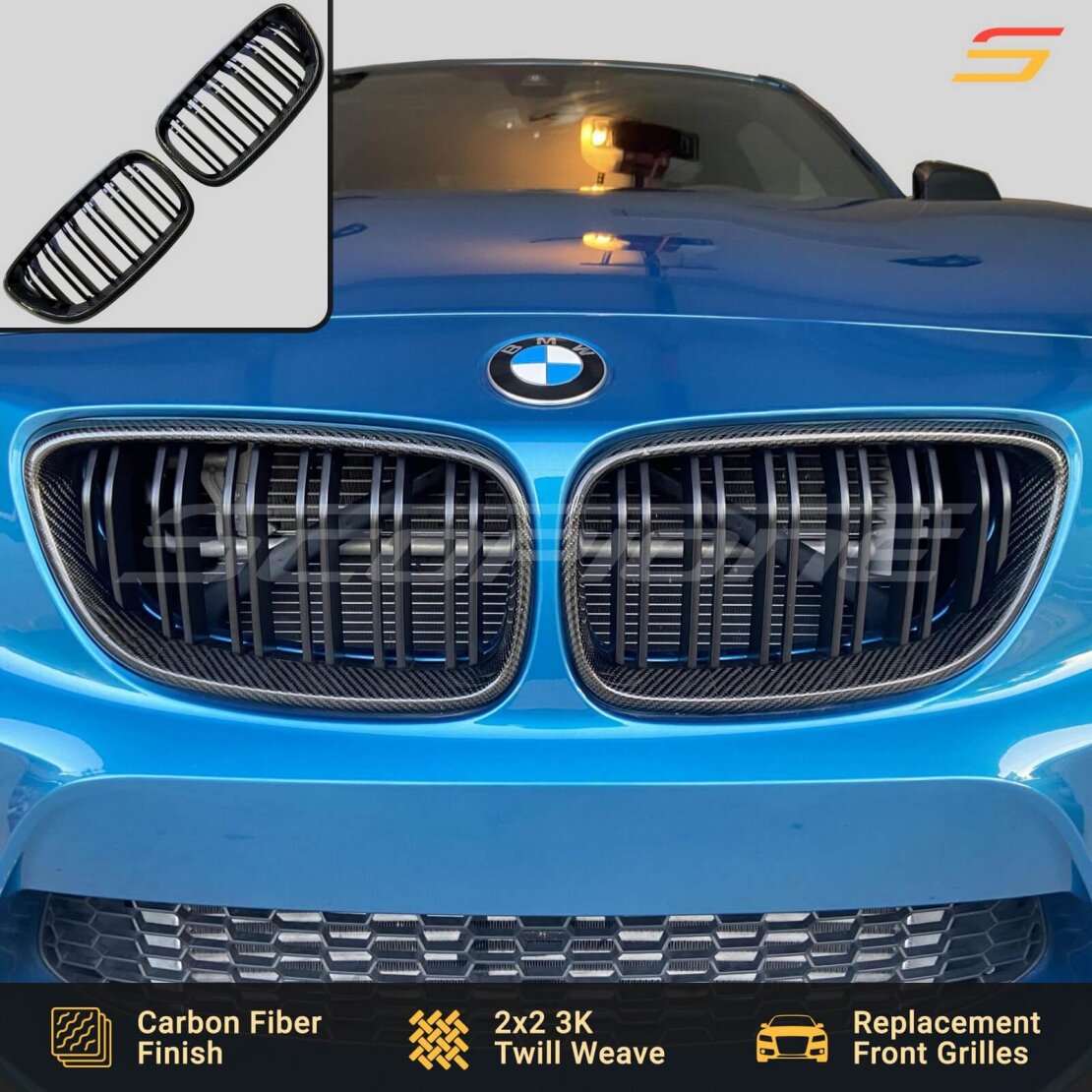 Parrilla Delantera De Riñones En Acabado Carbono Brillante Para BMW F22, F23, F87 M2, M240i - Marca CARBON OUTLET