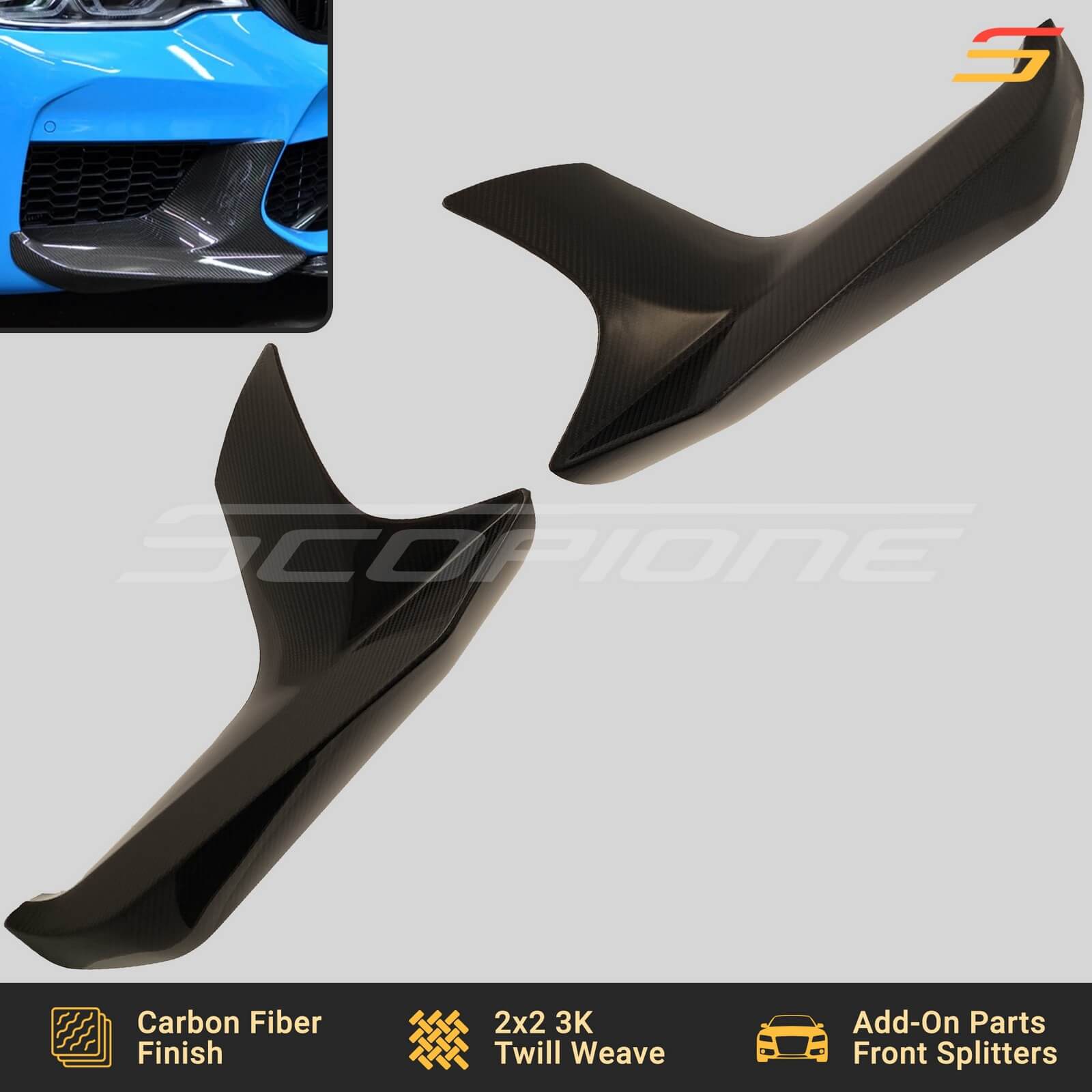 Scopione Carbon Fiber Front Splitters for Pre-LCI BMW 5 Series M5 F90