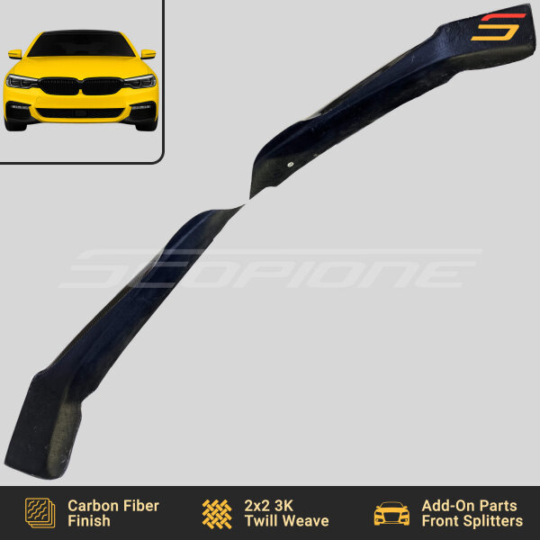 Underside view of Scopione Carbon Fiber Splitters for BMW G30 M-Tech Bumper