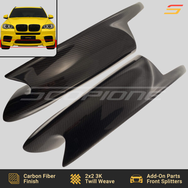 Flat layout of Scopione carbon fiber front bumper splitters for BMW X5M and X6M E70/E71