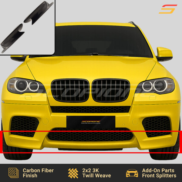 Scopione carbon fiber front splitters installed on BMW X5M E70 front bumper
