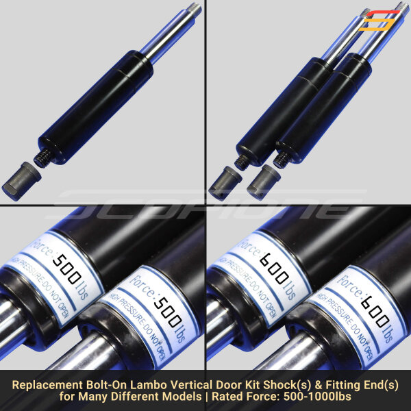 Bolt On Lambo Vertical Door Kit Replacement Shocks & End Caps - 7 3/4" - 500 to 1000lbs - Image 3