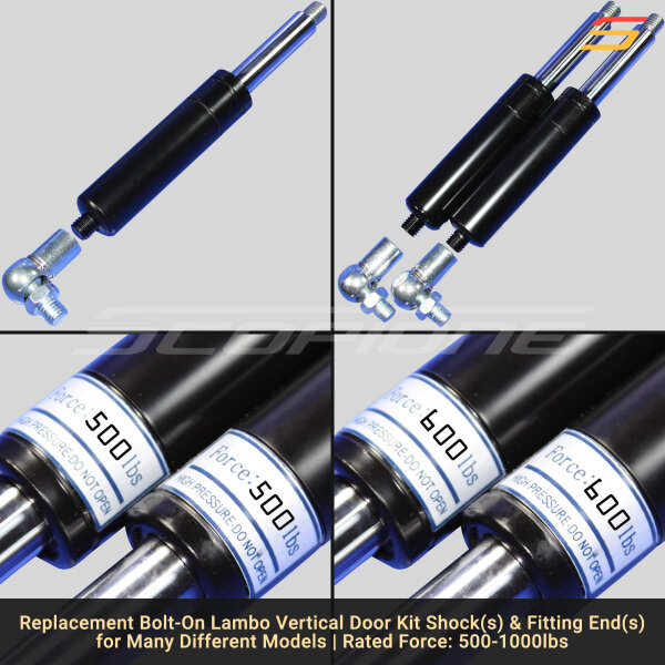 Bolt On Lambo Vertical Door Kit Replacement Shocks & Ball Joints - 7 3/4" - 500 to 1000lbs - Image 3