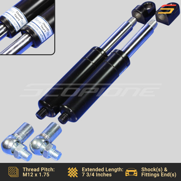Bolt On Lambo Vertical Door Kit Replacement Shocks & L Fittings, Ball Joints - 7 3/4" - 500 to 1000lbs