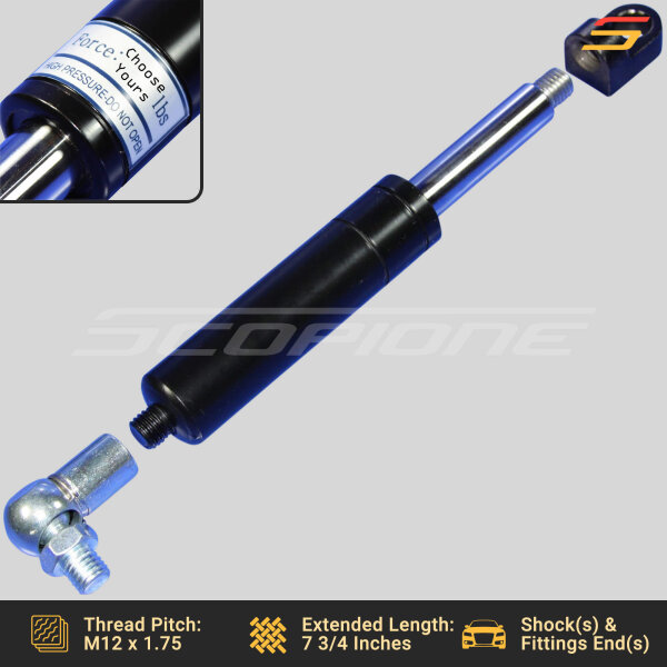 Bolt On Lambo Vertical Door Kit Replacement Shocks & L Fittings, Ball Joints - 7 3/4" - 500 to 1000lbs - Image 2