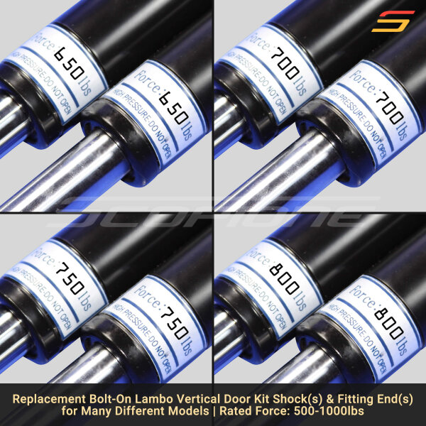 Bolt On Lambo Vertical Door Kit Replacement Shocks & L Fittings, Screws - 7 3/4" - 500 to 1000lbs - Image 4
