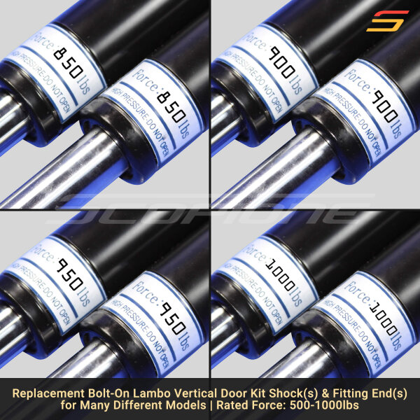 Bolt On Lambo Vertical Door Kit Replacement Shocks & L Fittings, Screws - 7 3/4" - 500 to 1000lbs - Image 5
