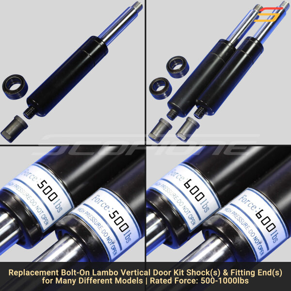 Bolt On Lambo Vertical Door Kit Replacement Shocks & End Caps, Bearings - 7 3/4" - 500 to 1000lbs - Image 3