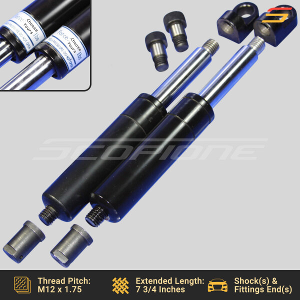 Bolt On Lambo Vertical Door Kit Replacement Shocks & L Fittings, Screws, Caps - 7 3/4" - 500 to 1000lbs