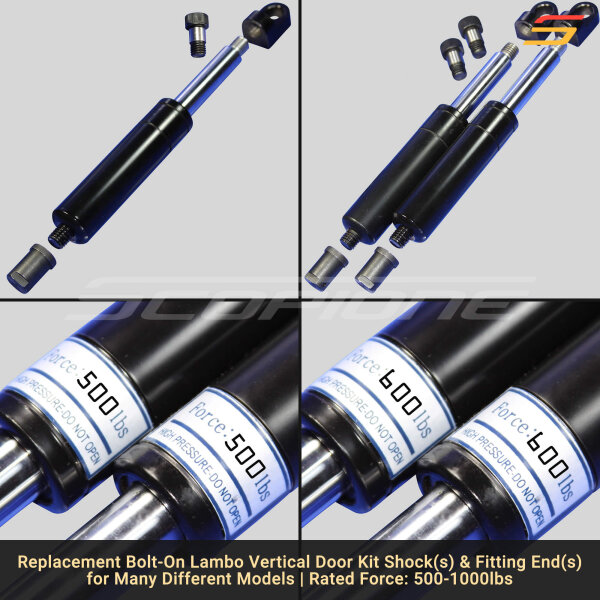 Bolt On Lambo Vertical Door Kit Replacement Shocks & L Fittings, Screws, Caps - 7 3/4" - 500 to 1000lbs - Image 3