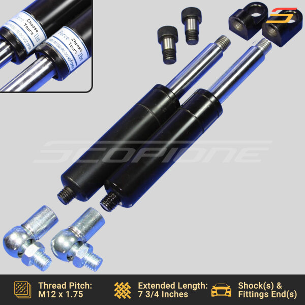Bolt On Lambo Vertical Door Kit Replacement Shocks & L Fittings, Screws, Ball Joints - 7 3/4" - 500 to 1000lbs