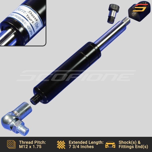 Bolt On Lambo Vertical Door Kit Replacement Shocks & L Fittings, Screws, Ball Joints - 7 3/4" - 500 to 1000lbs - Image 2
