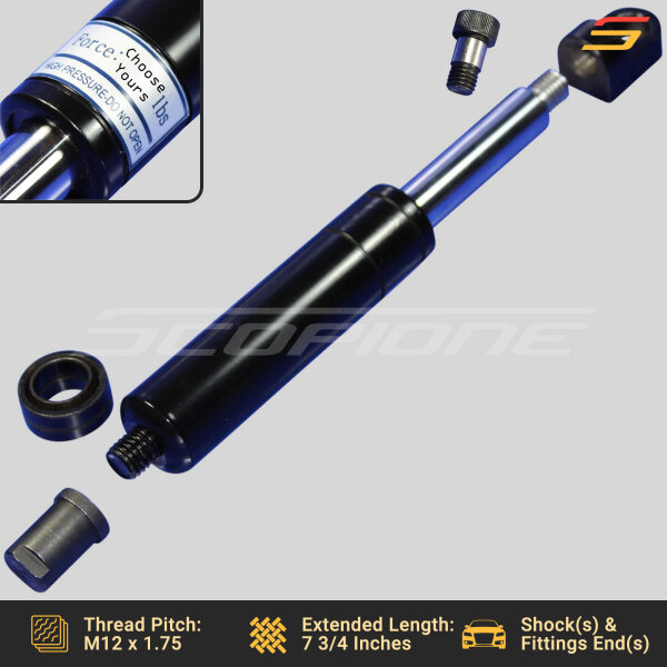 Bolt On Lambo Vertical Door Kit Replacement Shocks & 8 Fitting Ends - 7 3/4" - 500 to 1000lbs - Image 2