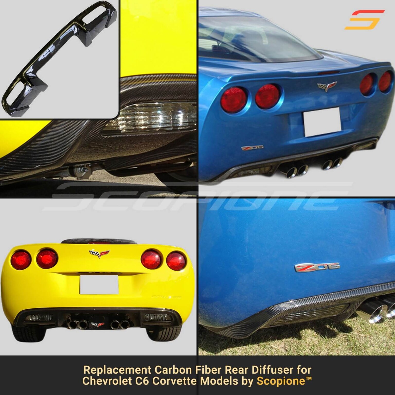 Scopione Carbon Fiber Rear Bumper Diffuser for Chevy Corvette C6