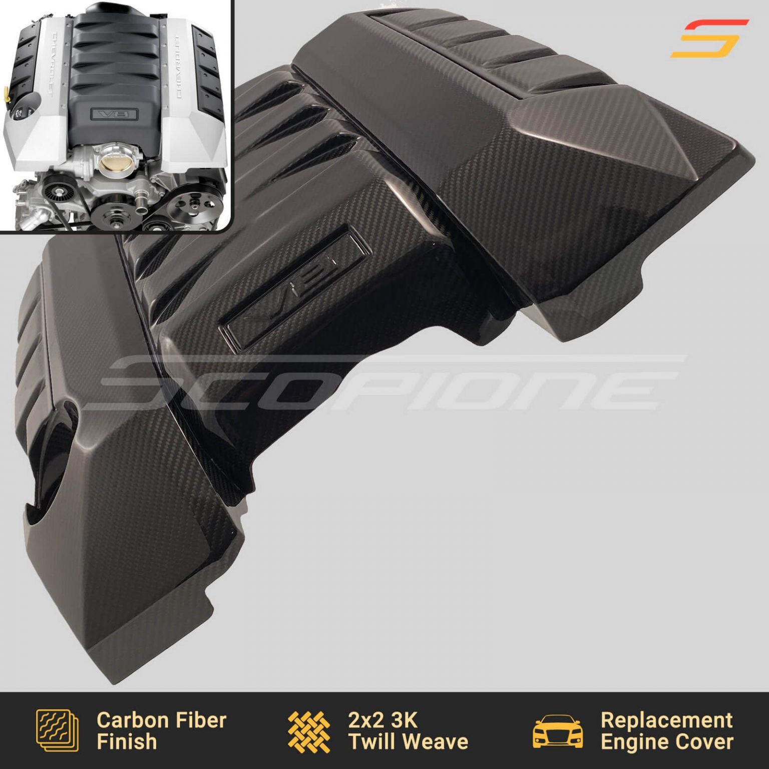 Scopione Carbon Fiber Engine Cover for Chevrolet 10-15 Camaro SS LS3