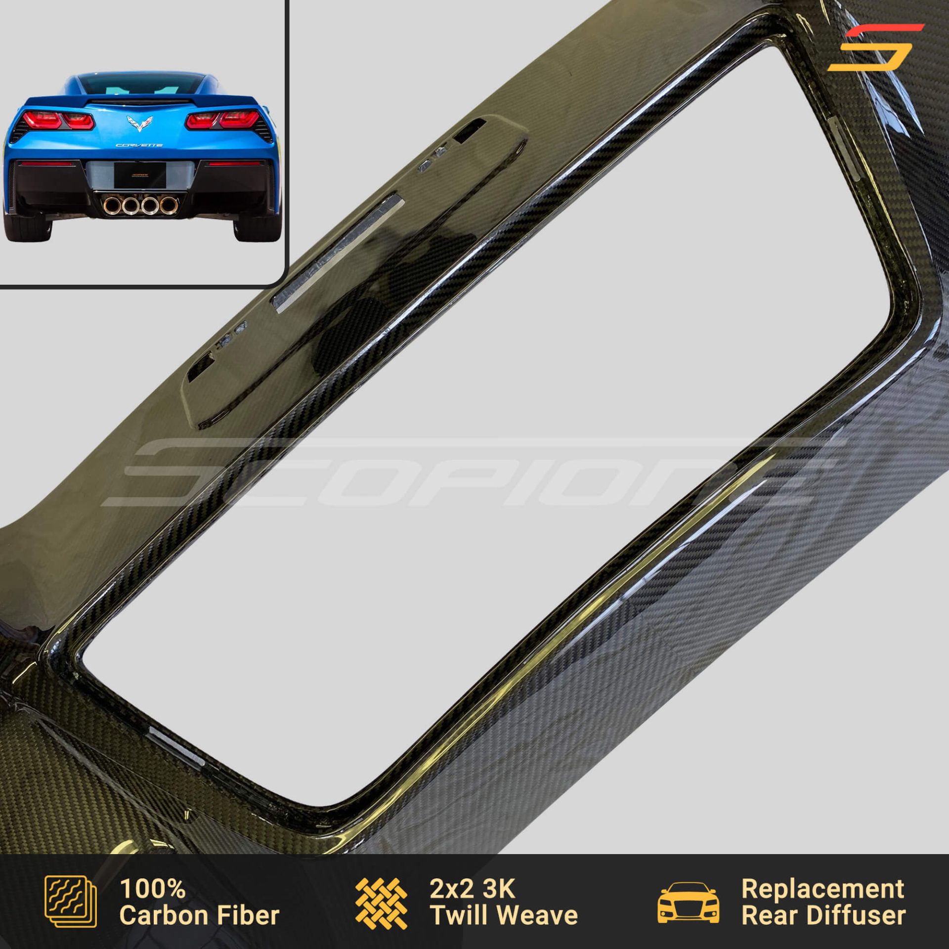Carbon Fiber Rear Bumper Diffuser for Chevrolet C7 14-19 Corvette