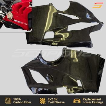 Ducati 18-21 Carbon Fiber Racing Lower Fairing Panels Pair for the Akrapovic Exhaust