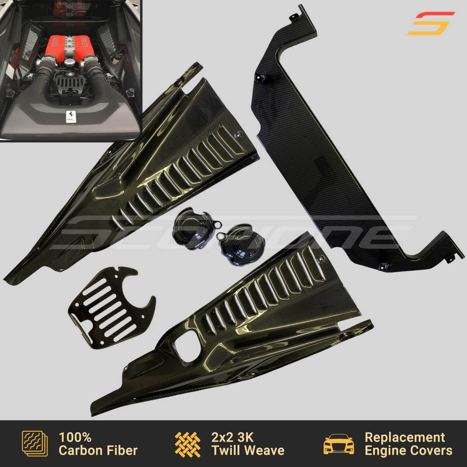 Scopione Carbon Fiber Engine Covers Kit for Ferrari 458 Italia