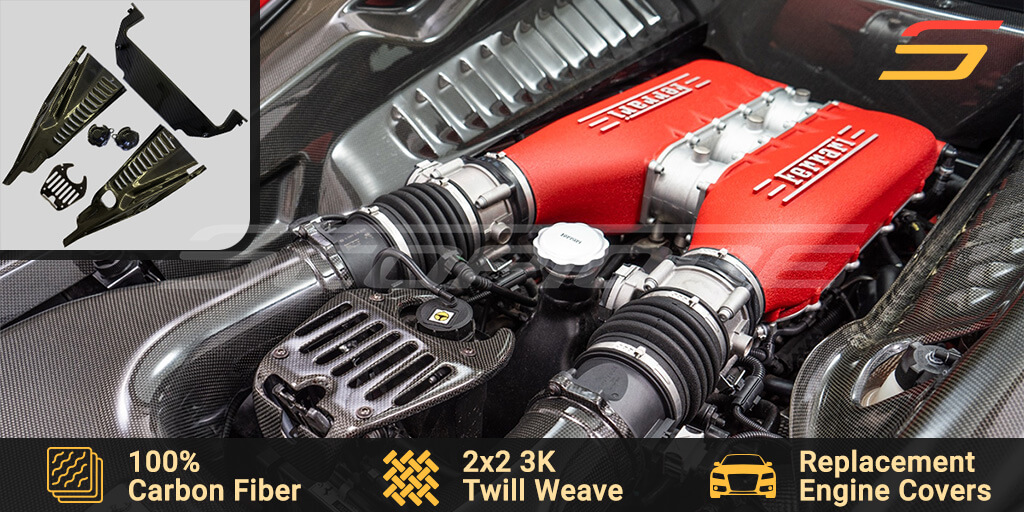 Carbon Fiber Replacement Engine Covers Kit for Ferrari 458 Italia