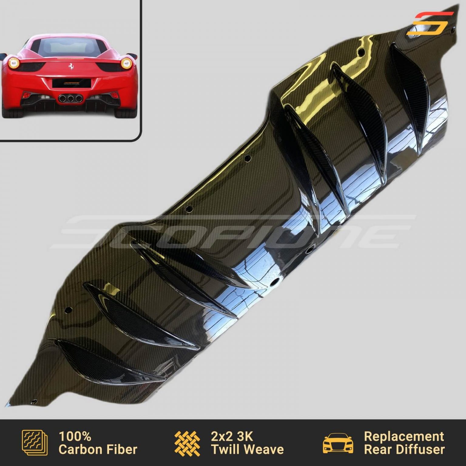 Scopione Carbon Fiber Rear Bumper Diffuser For Ferrari 458 Italia And Spider