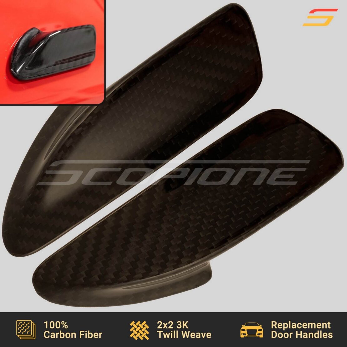 Scopione Carbon Fiber Exterior Door Handles for Ferrari 488 GTB F8