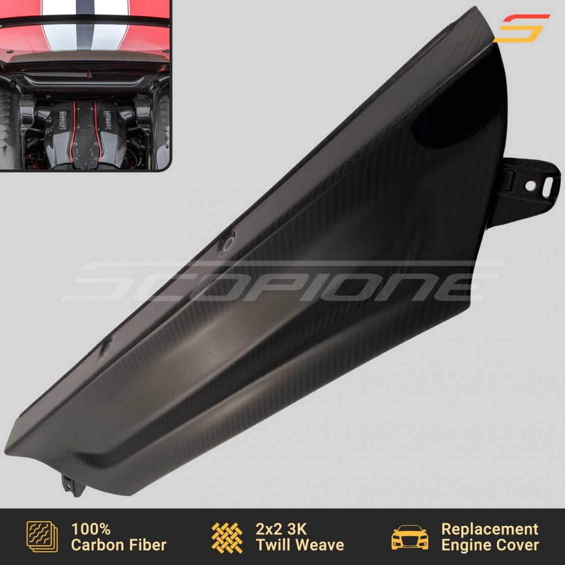 Scopione Carbon Fiber Center Engine Cover for Ferrari 488 GTB F8 Tributo