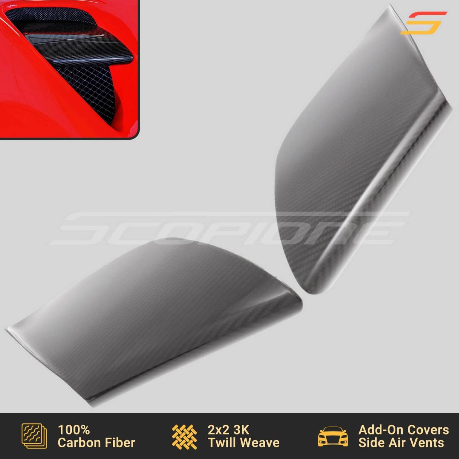 Scopione Carbon Fiber Side Air Vents Covers for Ferrari 488 GTB & Spider
