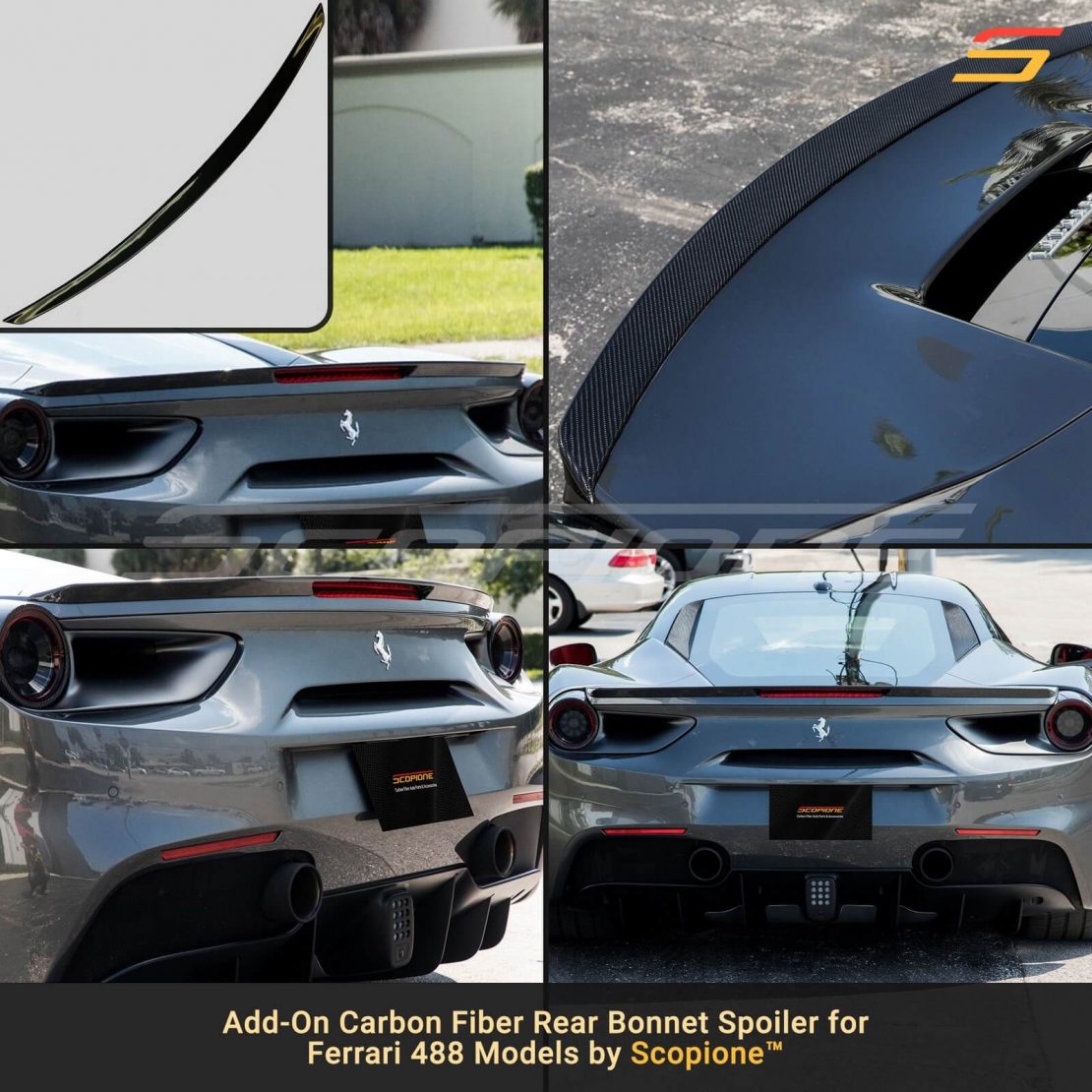 Scopione Carbon Fiber Rear Trunk Spoiler For Ferrari 488 Gtb And Spider