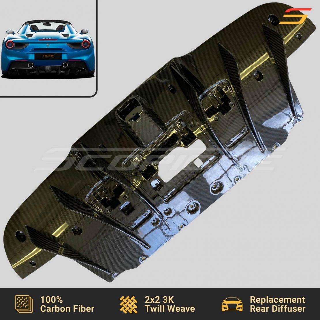 Scopione Carbon Fiber Rear Bumper Diffuser For Ferrari Gtb Spider