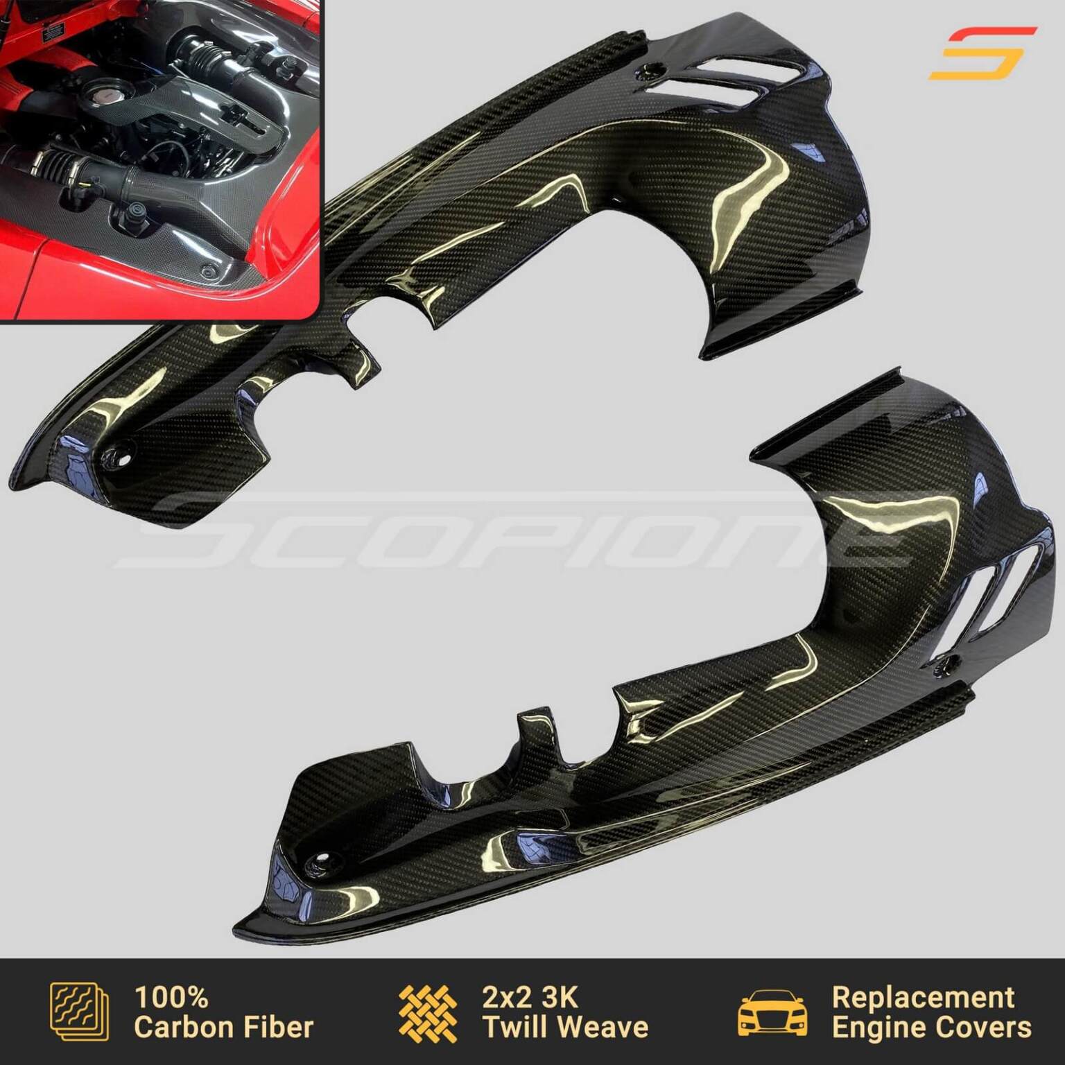 Scopione Carbon Fiber Engine Covers Kit for Ferrari 488 Pista Spider