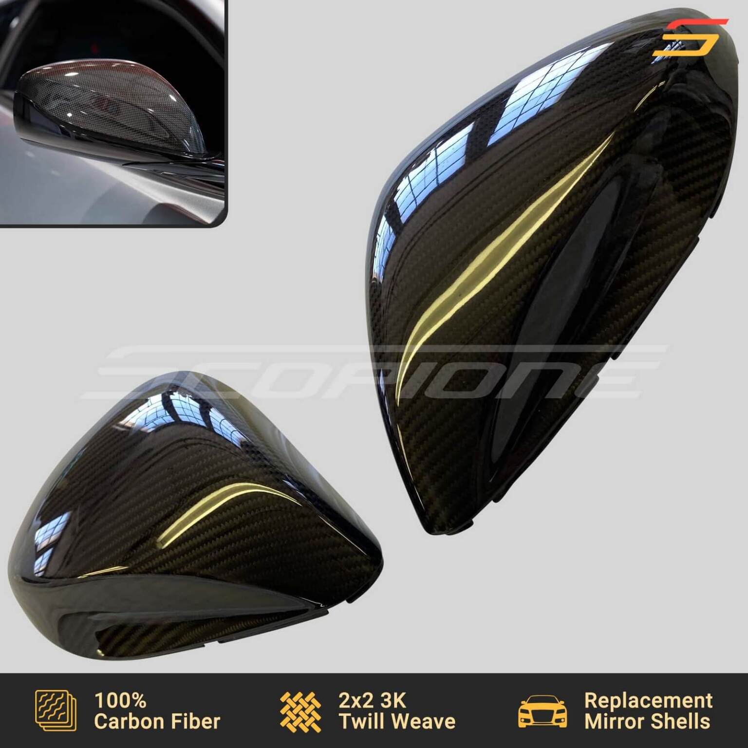 Scopione Carbon Fiber Replacement Side Mirrors for Ferrari 812 & GTC4Lusso