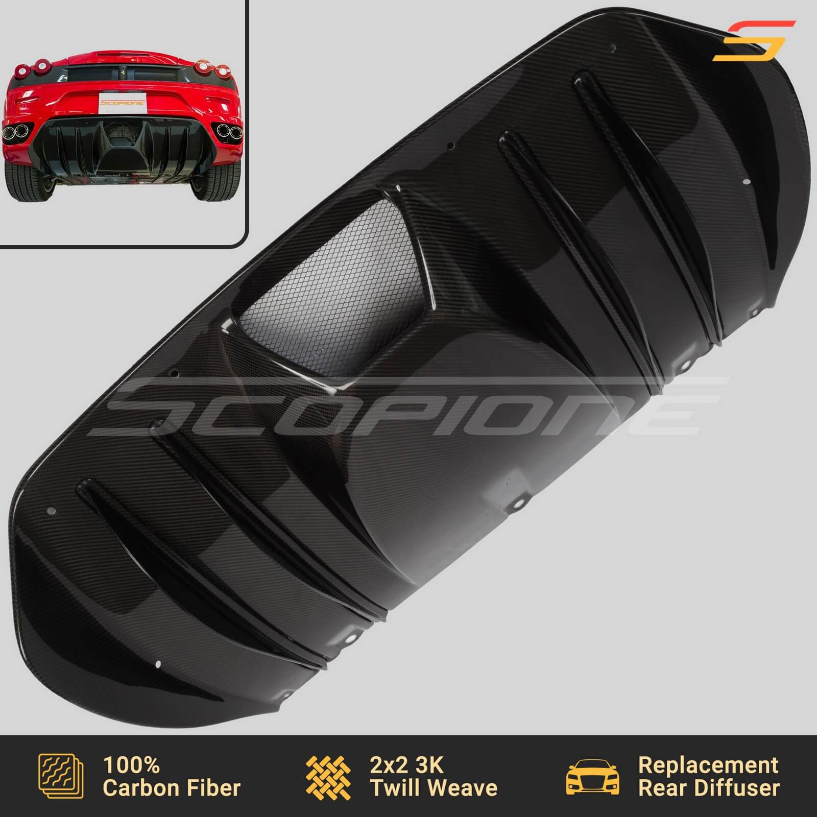 Scopione Carbon Fiber Rear Bumper Diffuser for Ferrari F430
