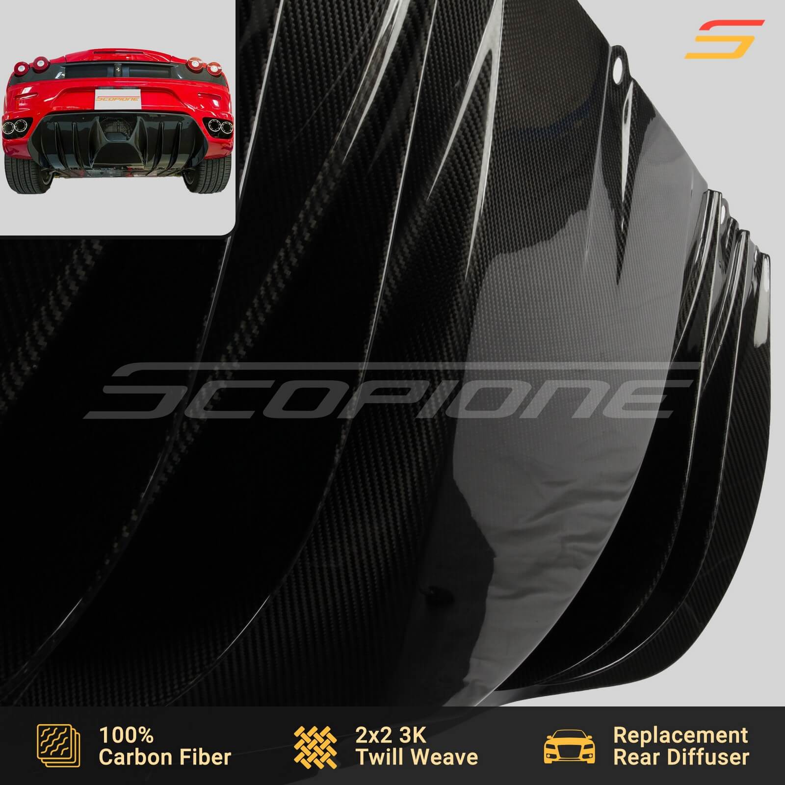 Scopione Carbon Fiber Rear Bumper Diffuser for Ferrari F430