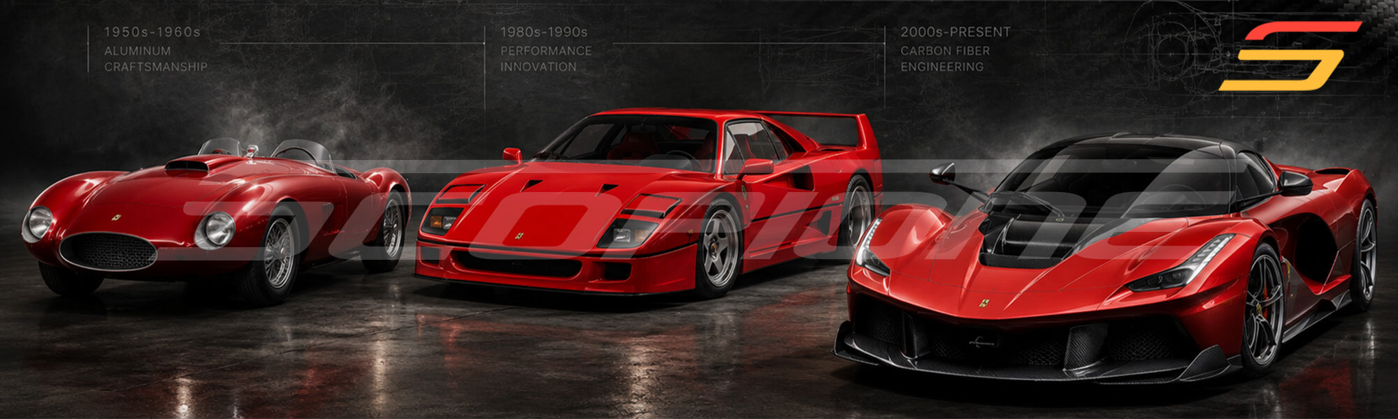 Ferrari timeline – aluminum craftsmanship to carbon fiber engineering across three eras