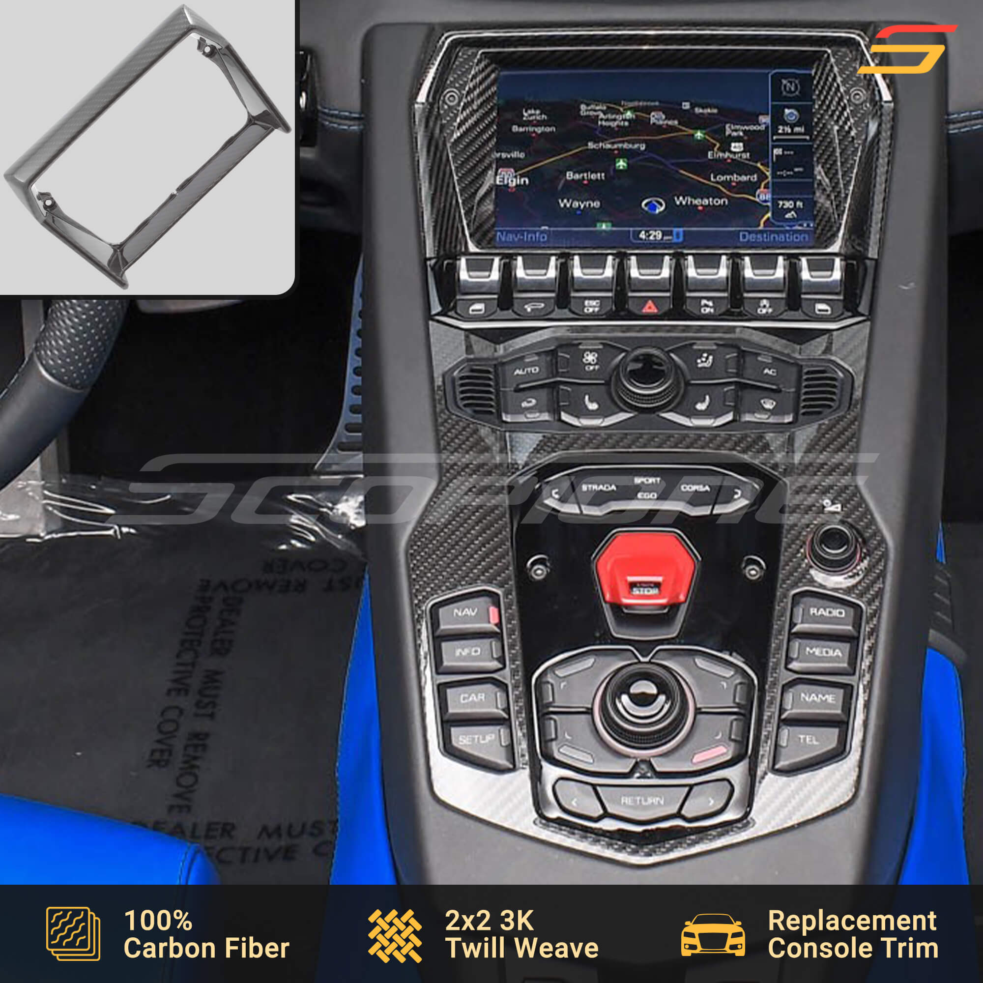 Scopione Carbon Fiber Center Screen Outer Cover for Aventador