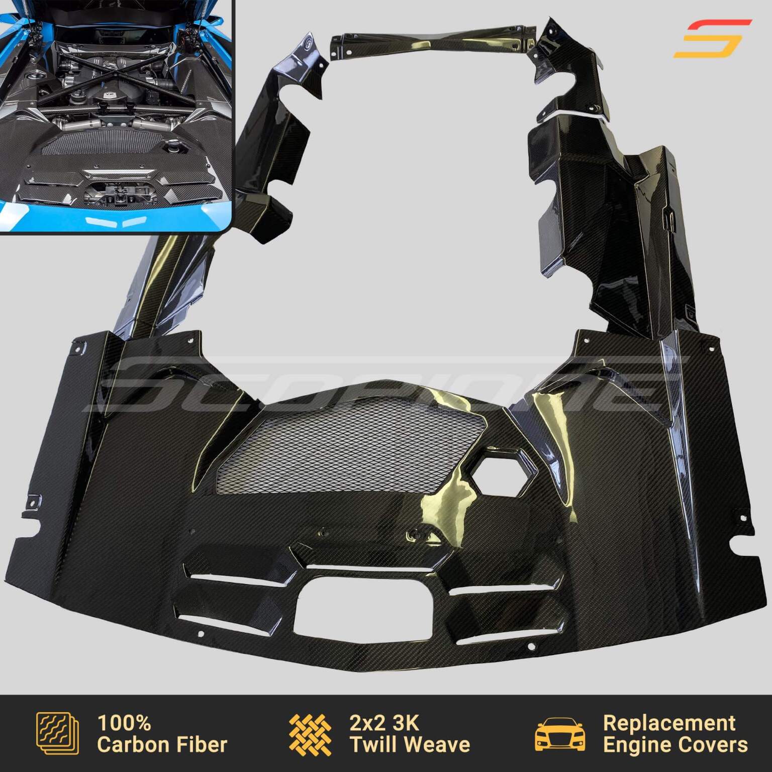 Scopione Carbon Fiber Engine Covers Kit for Aventador
