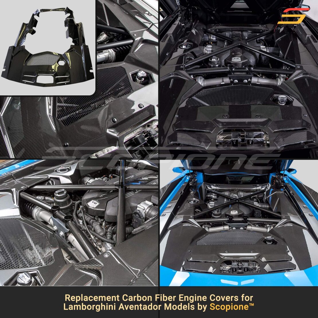 Scopione Carbon Fiber Engine Covers Kit for Aventador