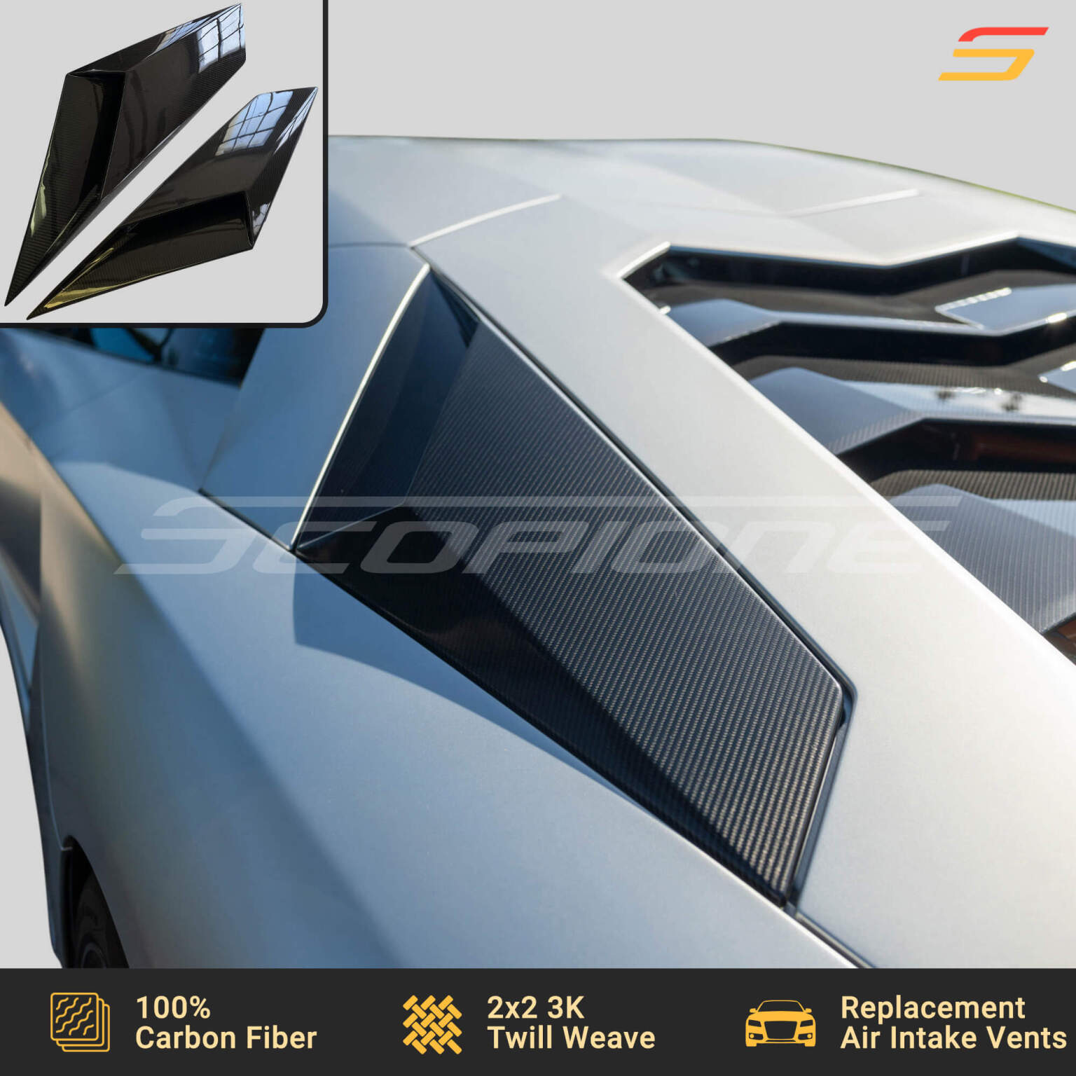 Scopione Carbon Fiber Side Upright Air Intake Vents for Aventador