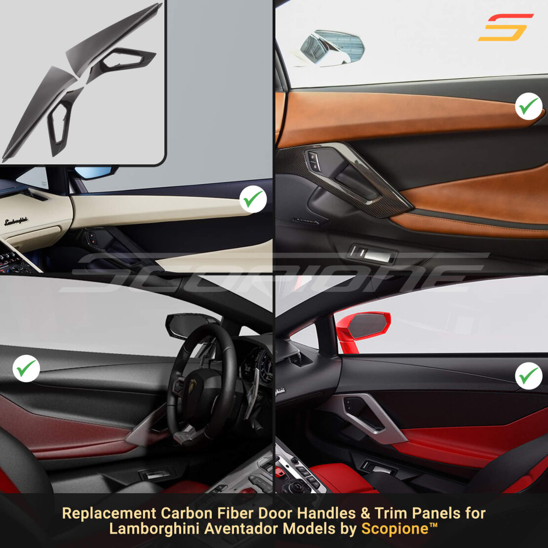 Scopione Carbon Fiber Door Handles & Trim Panels for Aventador
