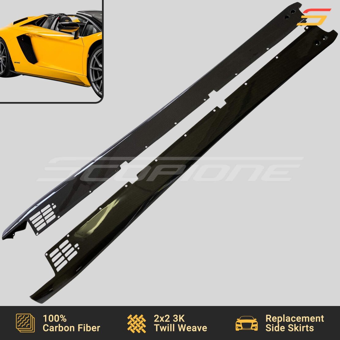 Scopione Carbon Fiber Widened Side Skirts for Aventador S LP740