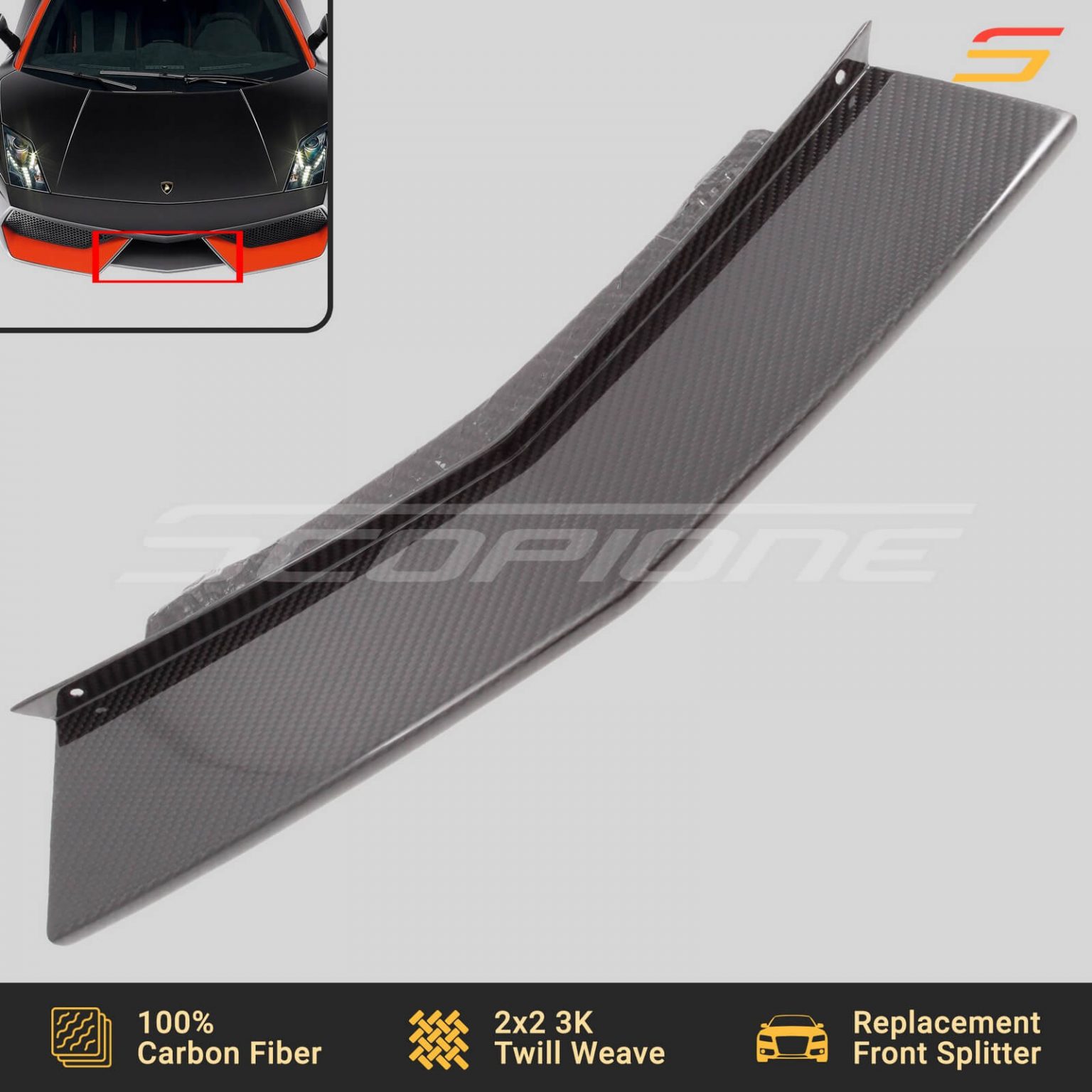 Scopione Carbon Front Bumper Center Splitter for Gallardo LP570