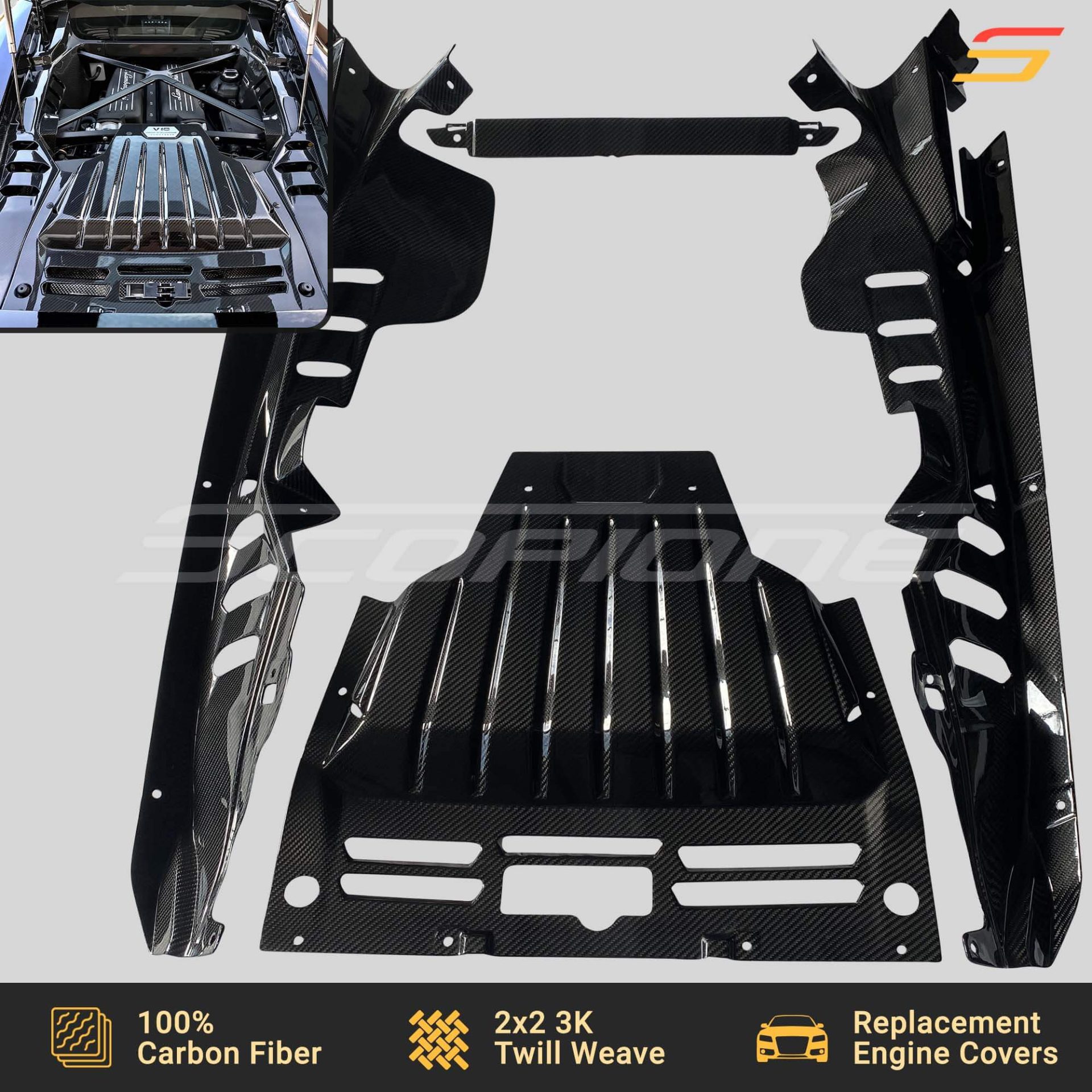 Scopione Carbon Fiber Engine Cover Kit for Huracan