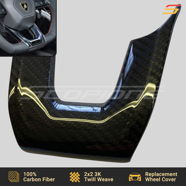 Flat layout of Scopione Lamborghini Urus carbon fiber steering wheel cover trim