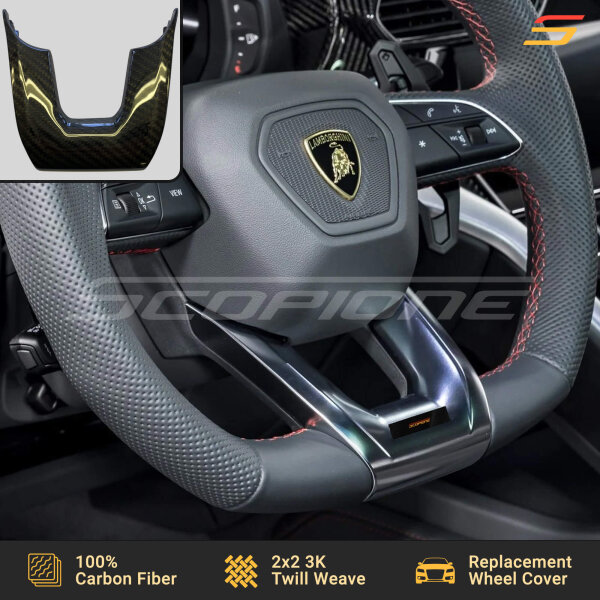 Scopione carbon fiber steering wheel trim installed on Lamborghini Urus
