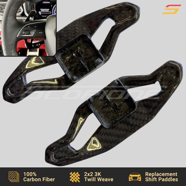 Front view of Scopione carbon fiber paddle shifters for Lamborghini Urus 2018–2025