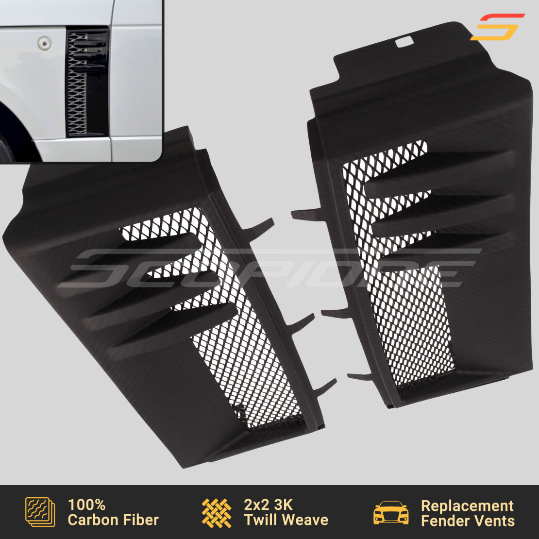 Scopione MATTE Carbon Side Fender Vents | 03-12 Range Rover
